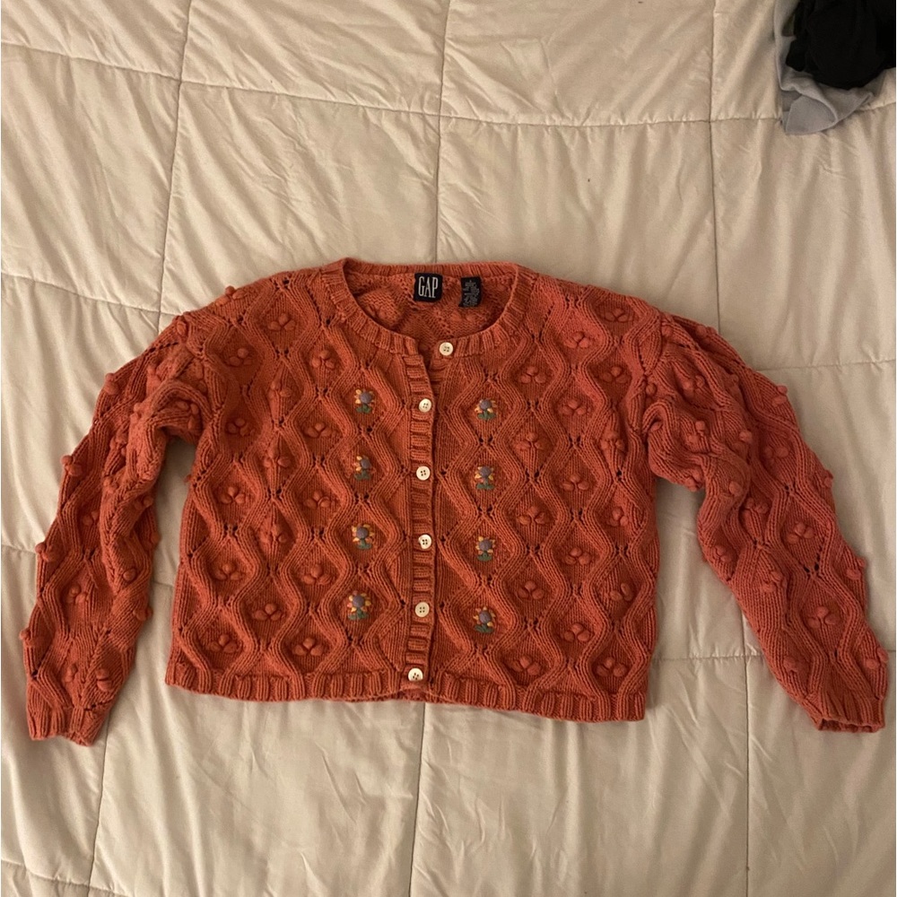 Rare Vintage 1980s Gap Embroidered Flower Cardigan - Picture 3 of 4